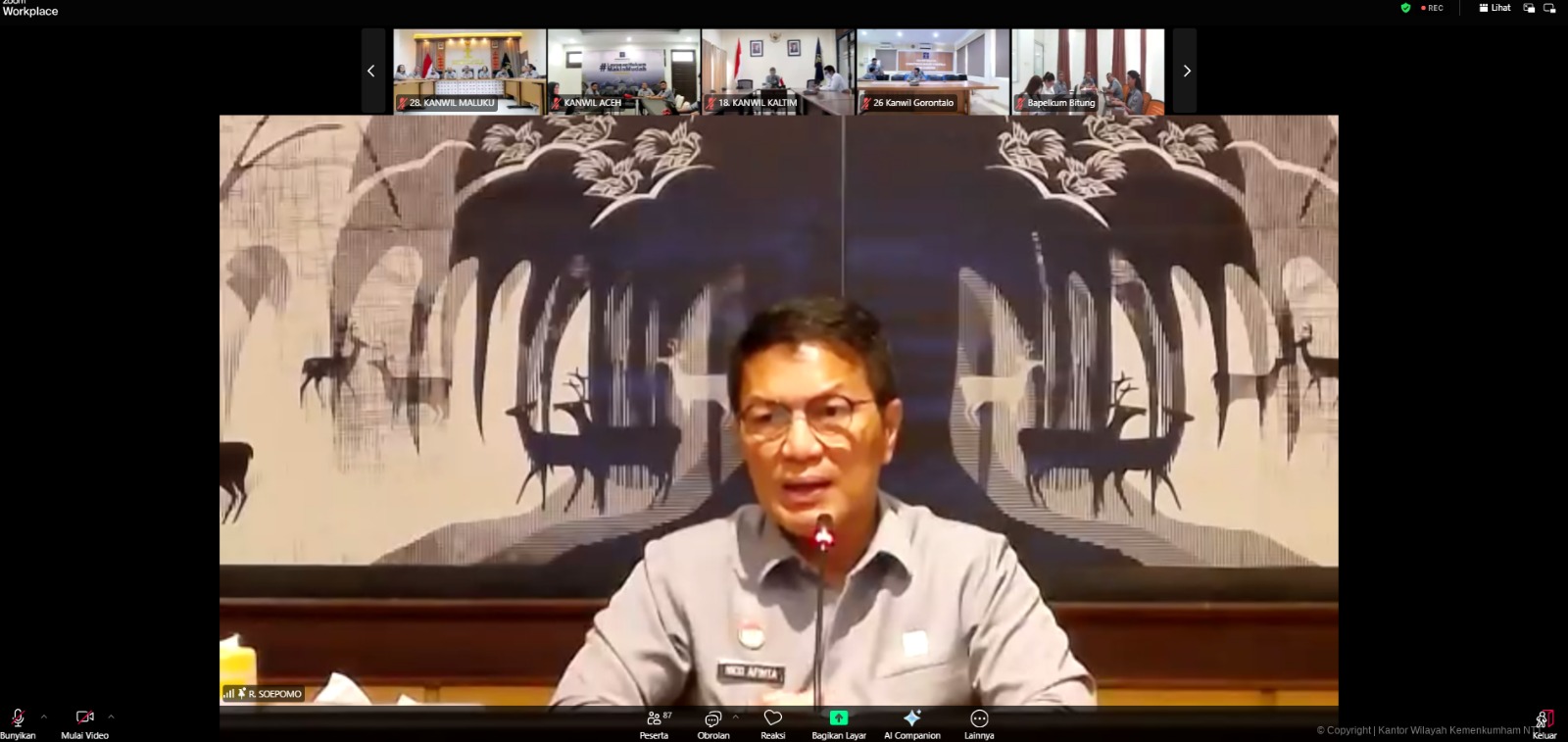 Perkuat Kinerja dan Pelayanan Publik, Kanwil Kemenkum NTB Ikuti Anev Kinerja B02 Tahun 2026