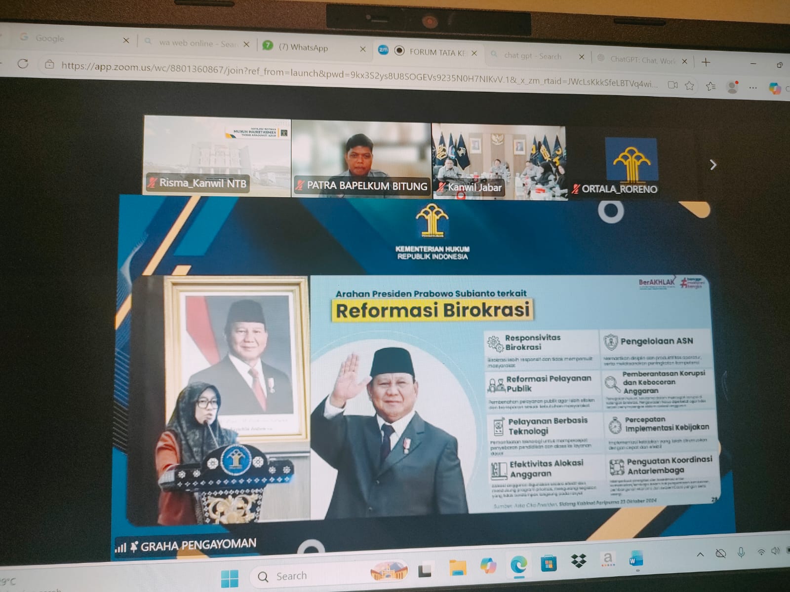 Kanwil Kemenkum NTB Ikuti Forum Tata Kelola Kinerja Organisasi, Perkuat Reformasi Birokrasi dan Pelayanan Publik